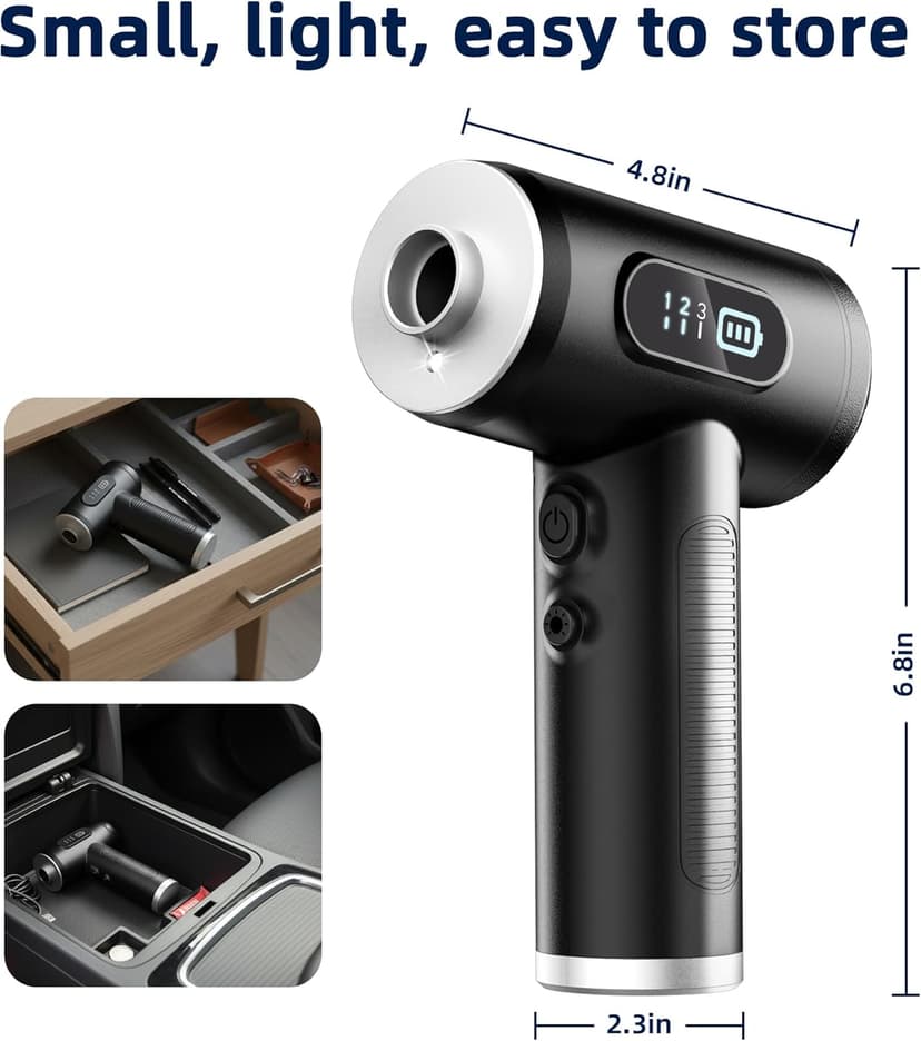 Compressed Air Duster & Vacuum Cleaner-3 Gear Adjustable 100000RPM Handheld Car Vacuum/Air Blower,Electric Air Duster with LED Light for Keyboard Electric Devices Cleaning.Replaces Compressed Air Cans