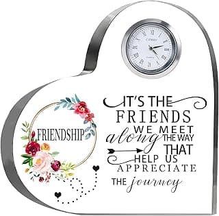 Movdyka Friendship Gifts for Women Friends Crystal Heart 5.9Inch Large Flower Glass with Clock Unique Best Gifts for Women Her Friend Plaque Birthday Gift Idea for Friend Female Presents