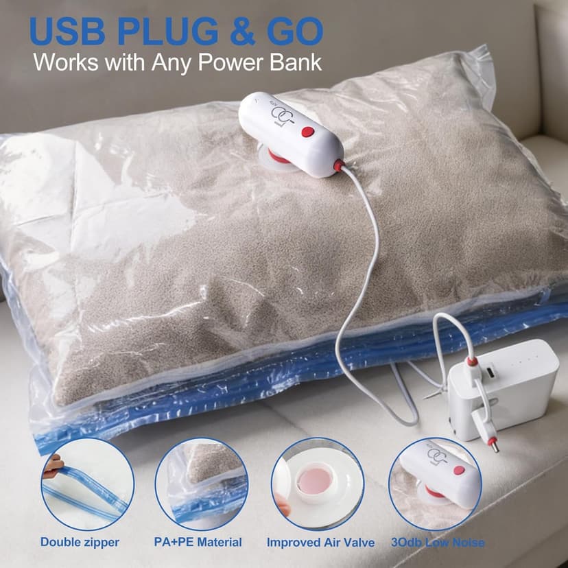 VMstr 12 Pack Travel Vacuum Storage Bags with USB Electric Pump, Compression Bags for Travel, Space Saver for Clothes and Clothing