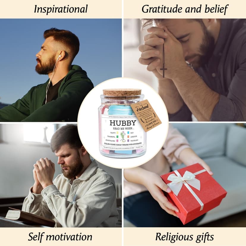 NewEleven Gifts For Husband - Husband Birthday Gift, Christian Gift For Him, Husbands - Anniversary Present For Him Hubby From Wife, Her - Decorative Glass Scripture Jar With 92 Bible Verse