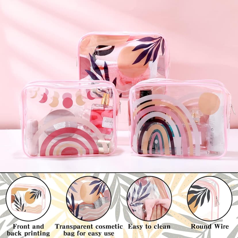Cunno 6 Pcs Makeup Bags Gifts for Women Preppy Boho Smile Face Flamingo Clear Makeup Bags Cosmetic Transparent PVC Travel Toiletry Organizer(Boho Style)