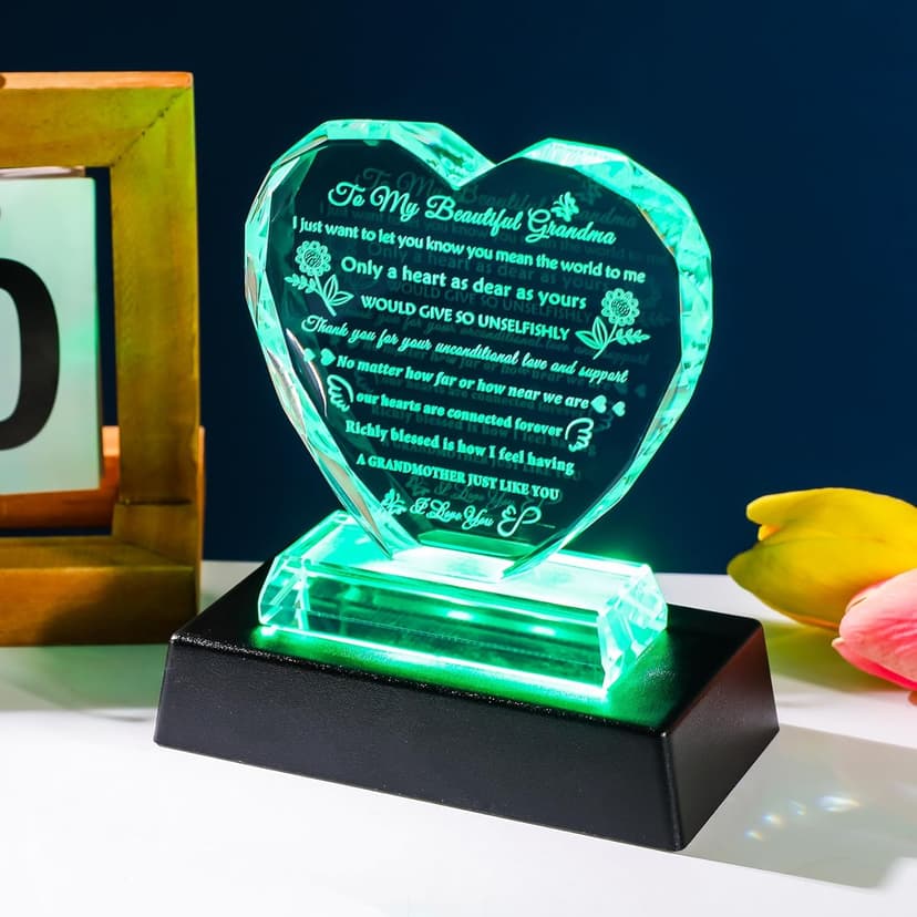 YWHL Gifts for Grandma from Granddaughter Grandson Great Grandma Birthday Gifts Crystal Keepsake with Colorful Light Base Best Gift Ideas for Grandmother on Christmas Mother's Day Valentines