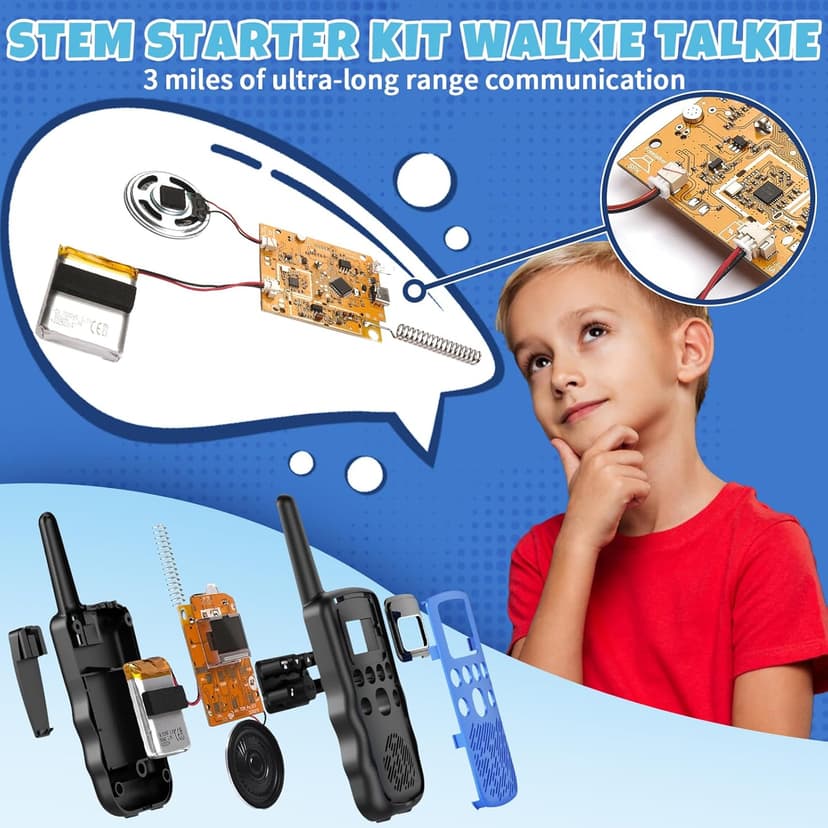 Stem Kits Walkie Talkies for Kids - Science Projects Kit for Kid Age 8-12 Year Old DIY Toys for Teen - Tech Toy Gifts for Boys Girls Ages 10-12 - Rechargeable Walkie-Talkies Long Range 2 Pack