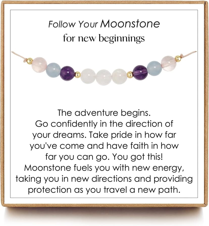 Follow Your Moonstone Bracelets, New Beginnings Graduation College Gift, Inspirational Gifts for Women, High School Graduate Gift for Best Friend or Daughter