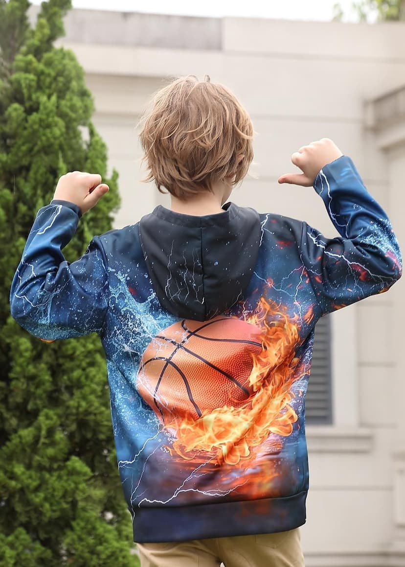 Lovekider Boys Hoodies Sweatshirt Cool 3D Print Pullover with Big Pocket for Kids Fashion Warm Winter 6-16 Years