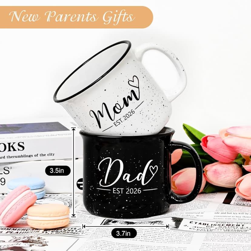 Maustic Mom and Dad Mugs, New Parents Gifts for Couples, New Mom and Dad Est 2026 Gifts for Expecting First Time Parents, 15 Oz
