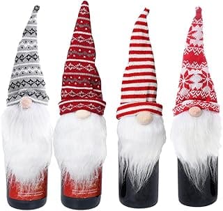 Christmas Wine Bottle Covers, 4 Pack Handmade Gnomes Wine Bottle Toppers Decorative for Holiday Xmas New Year Table Decor Party Gift