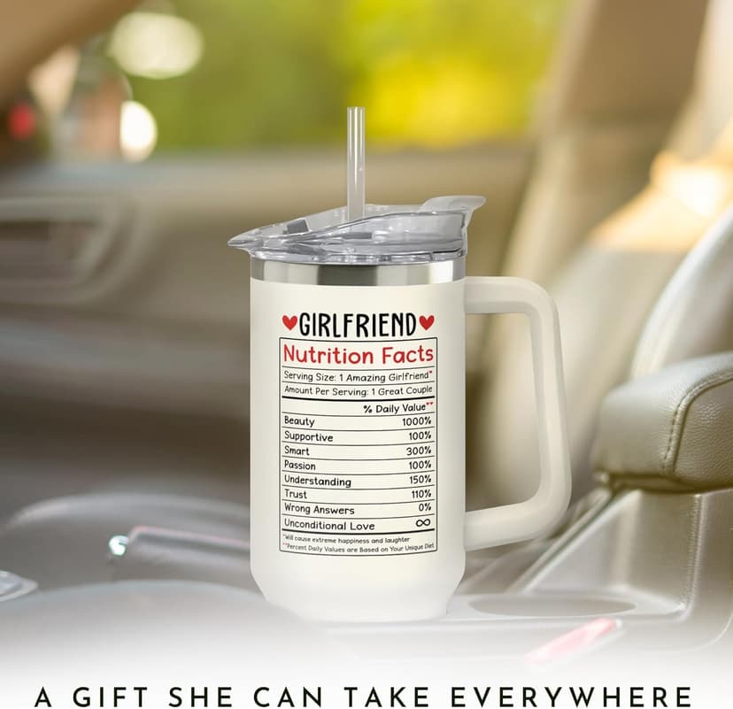 Gifts for Girlfriend - Girlfriend Gifts for Women - Anniversary, Valentines, Birthday Cup for Her - Romantic Love Glass for Couple - 40 Oz Stainless Steel Tumbler with Lid