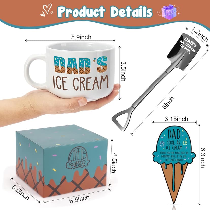 YEUYUQIU Christmas Dad Gifts from Daughter Son Wife - Ideal Christmas Fathers Day Birthday Gifts for Daddy Father Father in Law New Dads, Best Dad Ever Gift - Cool Dad's Ice Cream Bowl Shovel Set
