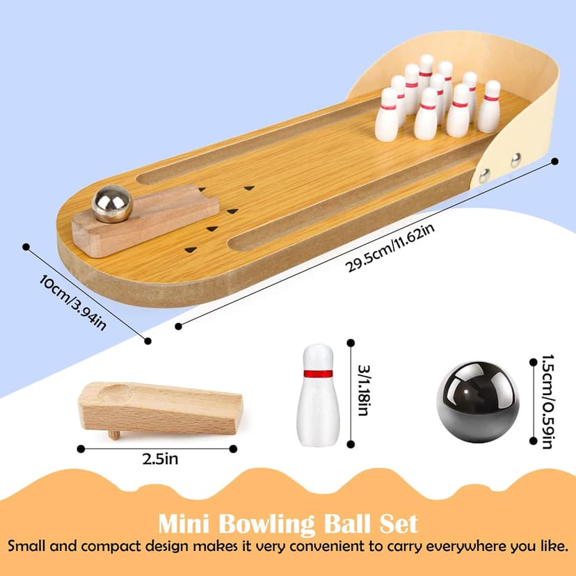 Mini Bowling White Elephant Gifts for Adults Useful Stocking Stuffers for Teens Adults for Men Women Who Have Everything Teens Boys Table Top Set Wooden Desktop Tiny Bowling Fun Gag