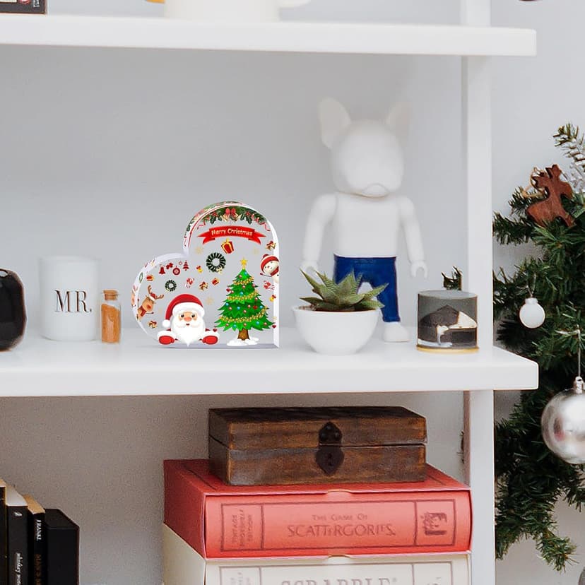 Christmas Decorations Indoor, Christmas Decor for Table, Office Desk, Mantle, Shelf - Acrylic Heart Shaped Gifts for Women/Girls - Holiday Indoor Home Decor