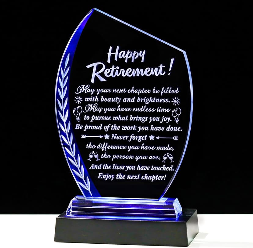 Movdyka Retirement Gifts for Women Men - 2025 Happy Retirement Crystal Keepsakes Plaque with Light Base Best Retired Gift for Woman Teacher Doctor Nurse Coworkers Boss Mom Friends Retiring Decor