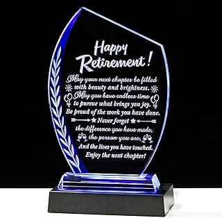 Movdyka Retirement Gifts for Women Men - 2025 Happy Retirement Crystal Keepsakes Plaque with Light Base Best Retired Gift for Woman Teacher Doctor Nurse Coworkers Boss Mom Friends Retiring Decor