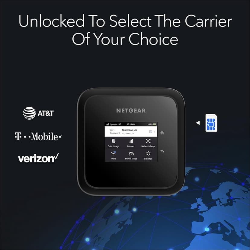NETGEAR Nighthawk M6 5G Mobile Hotspot, Router with Sim Card Slot, Modem, Portable WiFi Device for Travel, Unlocked with Verizon, AT&T, and T-Mobile, WiFi 6, 2.5Gbps (MR6150)