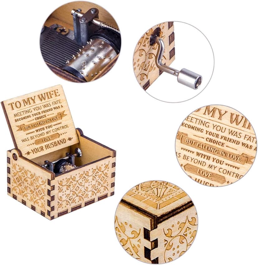 Music Box Gift for Wife - Romantic Birthday Valentine Anniversary Christmas to My Wife Gifts from Husband Boyfriend Love Women Girl Girlfriend Wooden Hand Crank Musical Box Play You are My Sunshine
