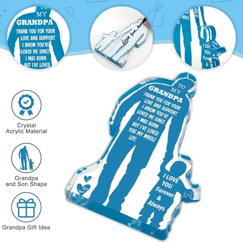 Grandpa Gift from Grandson Christmas Gifts for Granddad, Grandfather Birthday Gifts Idea from Grandson Best Grandpa Ever Gifts to My Grandpa Father's Day Gifts Acrylic Plaque Sign 5.1x3.2in