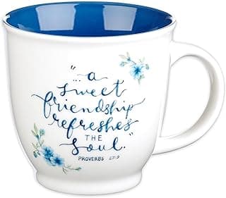 Christian Art Gifts Blue Floral Ceramic Coffee Mug – 14 oz. Microwave and Dishwasher-safe Inspirational Scripture Coffee and Tea Mug for Friends with Bible Verse: A Sweet Friendship – Proverbs 27:9