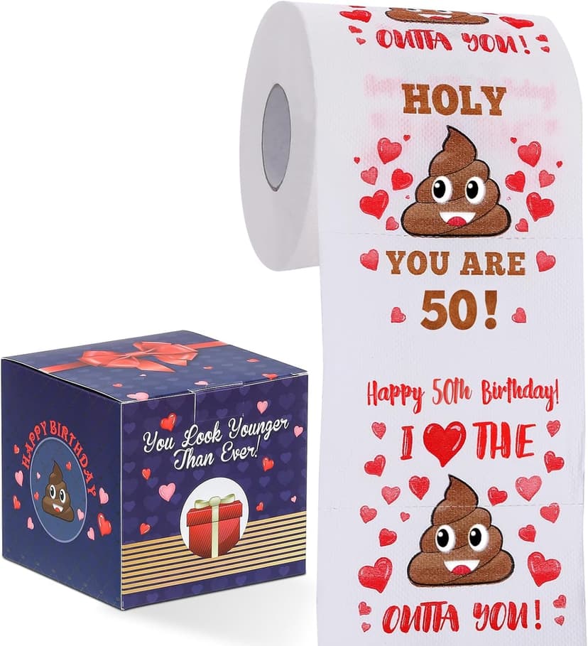 50th Birthday Gifts for Women, Men, Her, Him - Happy Prank Toilet Paper - 50th Birthday Decorations, Party Supplies Favors - 50 Years Old Funny Gag Gift Ideas, Novelty Bday Present for Friends, Family
