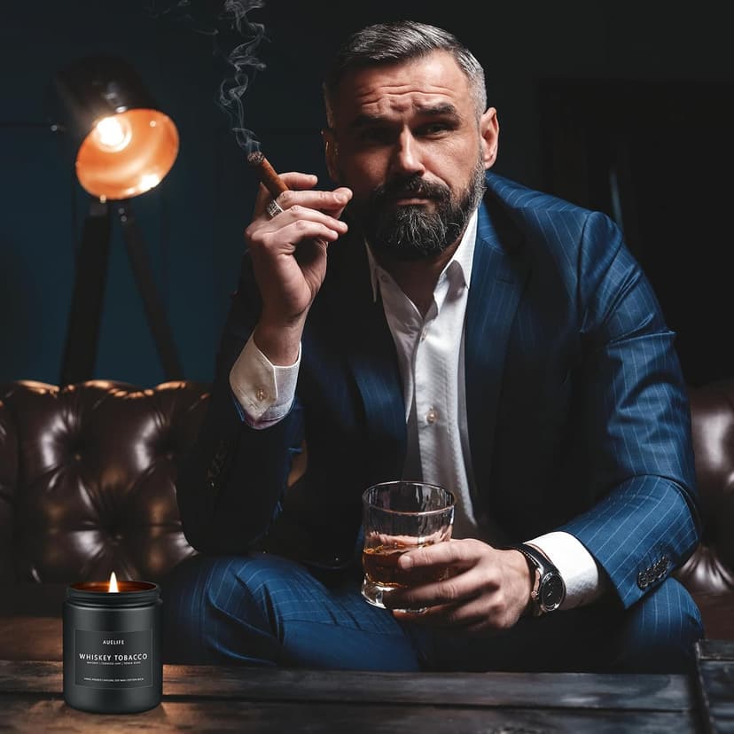 Auelife Scented Candles Set | Men Candle Set, Scented Candles for Home, Gifts for Men Aromatherapy Gift Set - 4 Pack Manly Gifts for Dad Fathers Day, Soy Candle of Leather/Smoke & Vanilla/Oak/Lavender