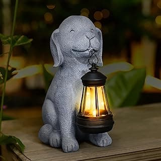 Dog Solar Garden Statue with Lantern – Outdoor Patio & Yard Decor – Figurine for Dogs – Gift for Mom, Grandma, Dog Lovers, Housewarming Present