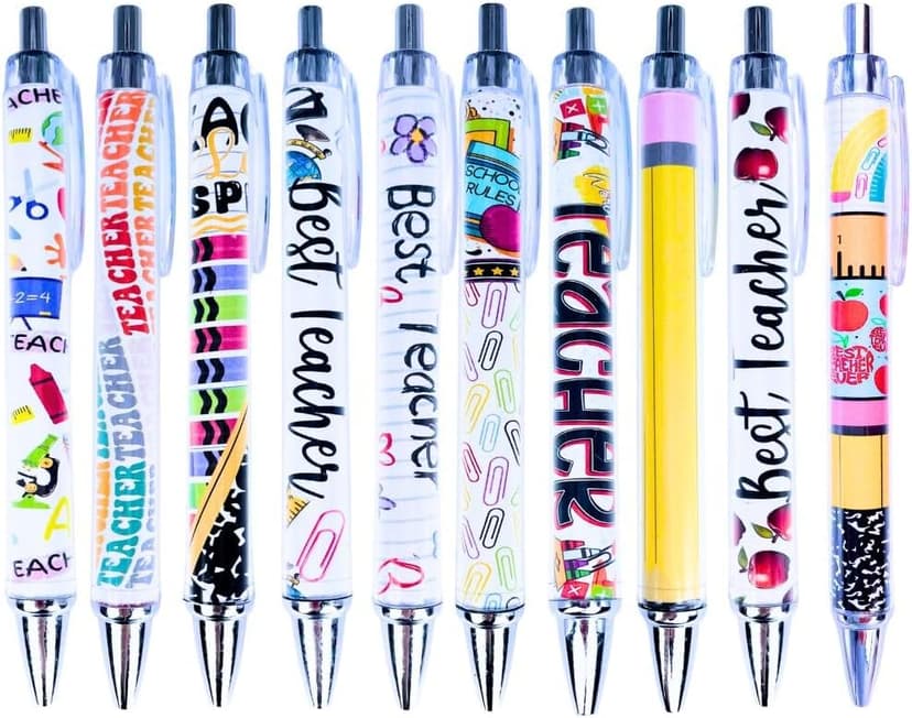 YJ PREMIUMS 10PC Teacher Pen | Fun Cute Funny Cool Best Pens for Teacher Set Pack Teach Love Inspire Writing School Sayings Preschool Appreciation Gifts Supplies Gift Supply in Bulk