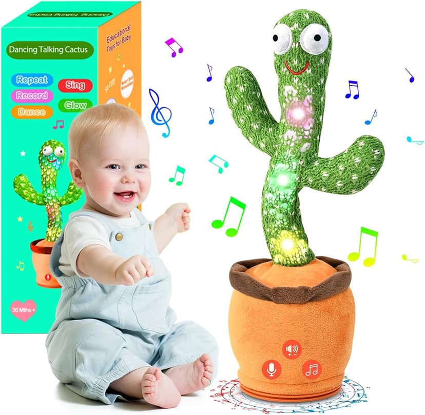 Dancing Talking Cactus Toy for Baby Toddler, Boys Girls Gifts Singing Mimicking Recording Repeating What You Say Baby Toys with 120 English Songs (Adjustable Volume)