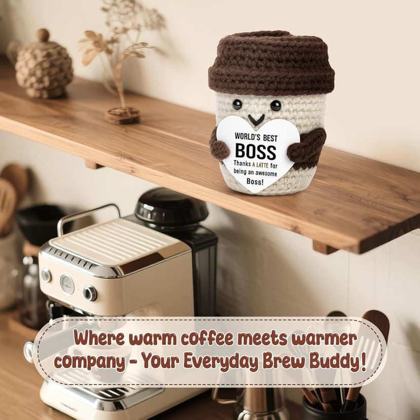 Best Boss Gifts for Women Men Christmas Stocking Stuffer Birthday Boss Day Gifts for Leader Manager Supervisor Crochet Coffee Mug Cup Desk Office Decor for Coffee Lover Best Boss Retirement Bosses Day