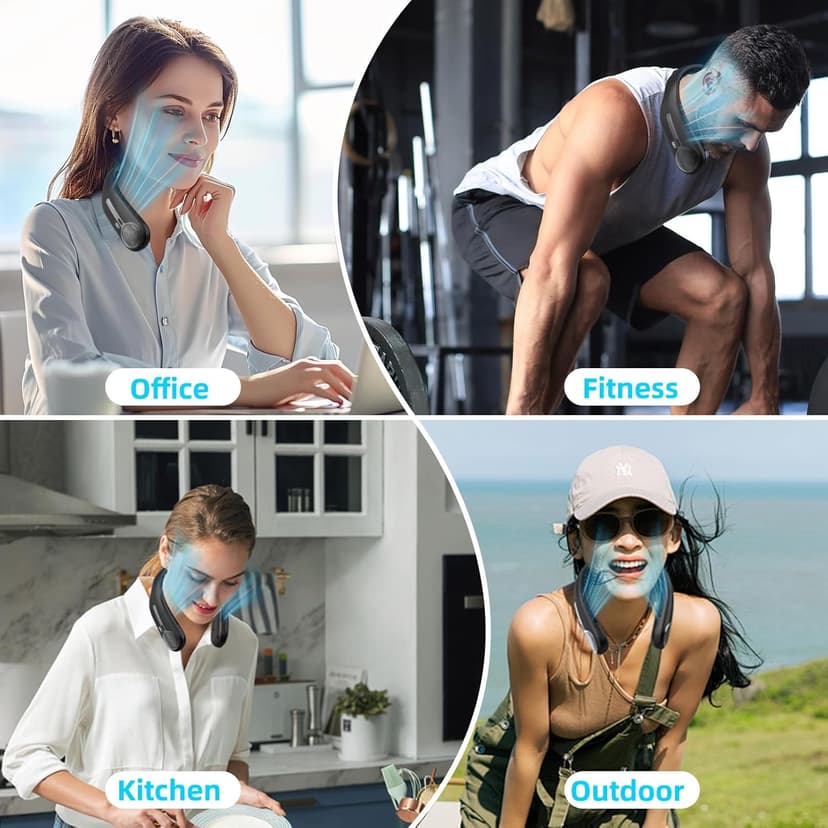 Portable Neck Fan,Gift Ideas,Personal Wearable Bladeless Fan,360° Cooling,LED Display,4-Speeds,6000mAh Rechargeable,Powerful Wind,Outdoor Travel Camping,Birthday Gifts for Men Women Dad Mom (Black)