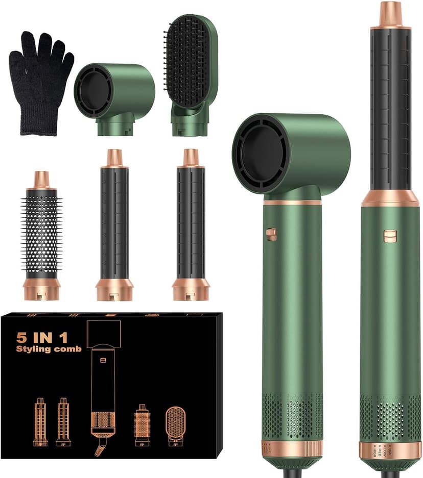 5 in 1 Blow Dryer Brush, Upgrade Hair Dryer Brush Set Negative Ion Air Styler Curling Wrap Air Curler, Hot Air Brush Curling Iron Hair Styling Tools As A Gift for Straight/Curl/Dry/Smooth