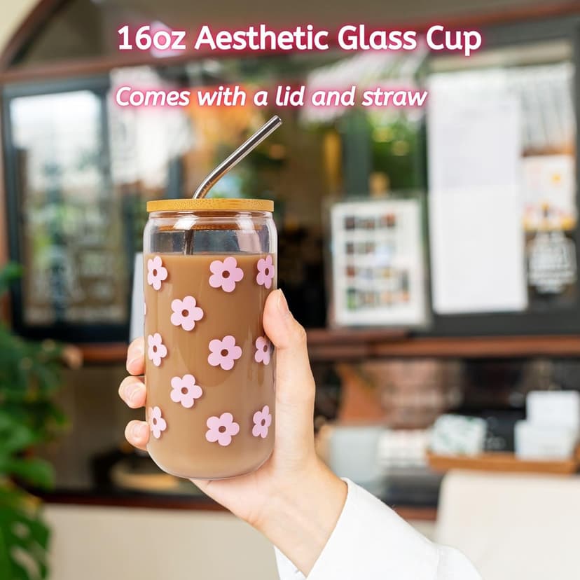 Birthday Gifts For Women, Teen Girl, Her, Happy Birthday Gift Box For Girl, Women, Sister, Daughter, Friends, Cute Daisy Aesthetic Glass Cups Gift Set 7pcs