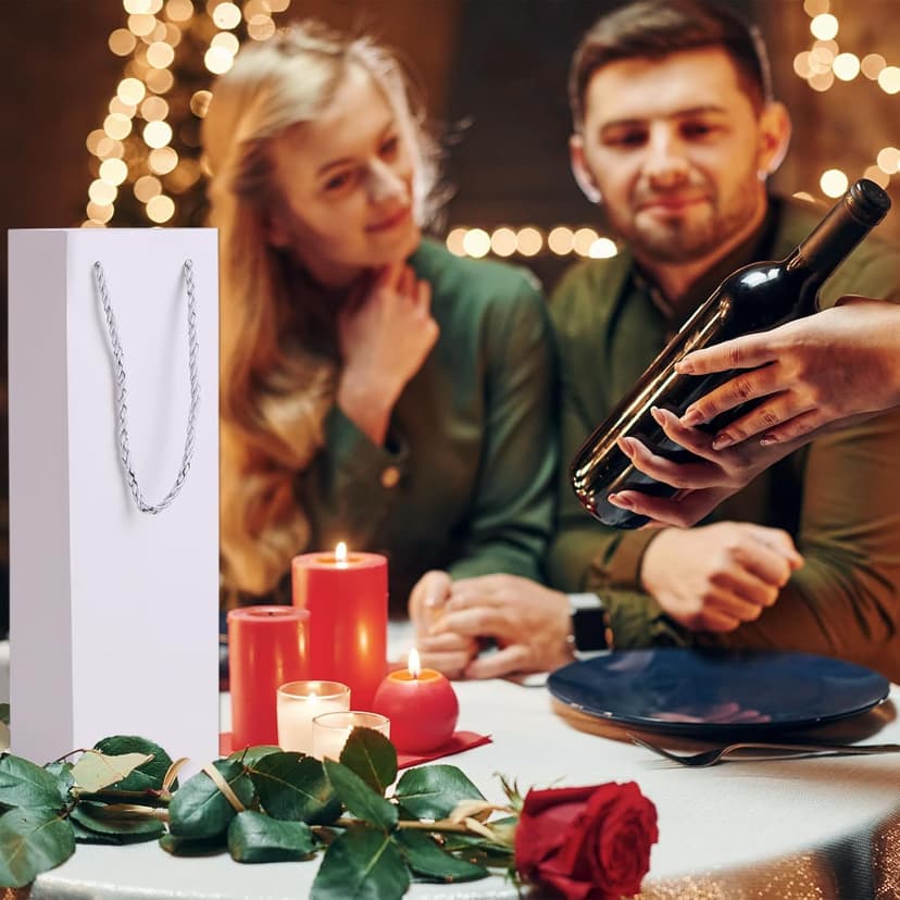 Tlenpo 20 Pack White Wine Gift Bag Set with Handles, 13.7x3.8x3.8 Inch, Kraft Whiskey Wine Bag for Valentines, Wedding, Easter, Christmas, Baby Shower, Birthday Party