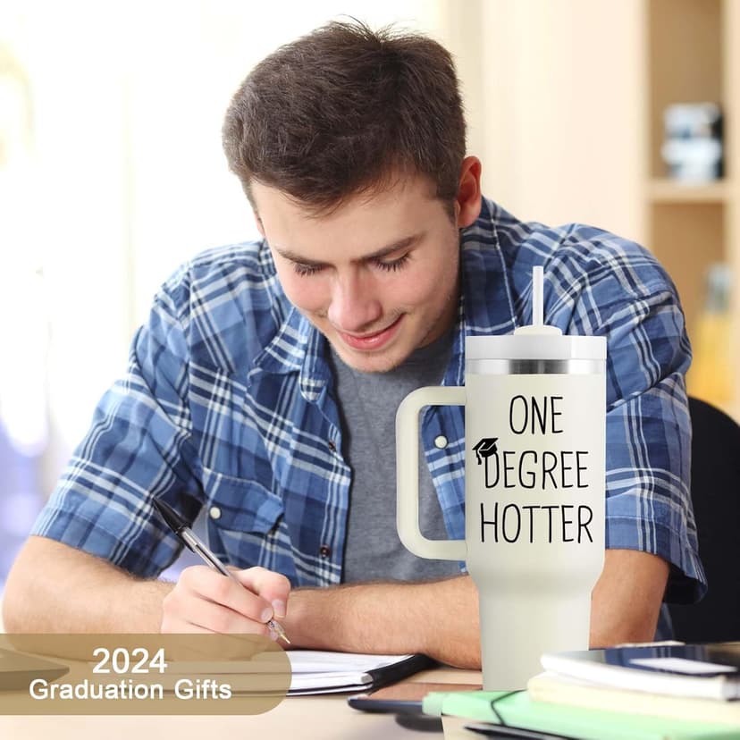 Graduation Gifts for Her, Him - 40 oz Insulated Tumbler - 2025 Funny College, Masters Degree, Phd Graduation Gifts for Women Men - One Degree Hotter - Stainless Steel Travel Cup with Lid & Straw 40 oz