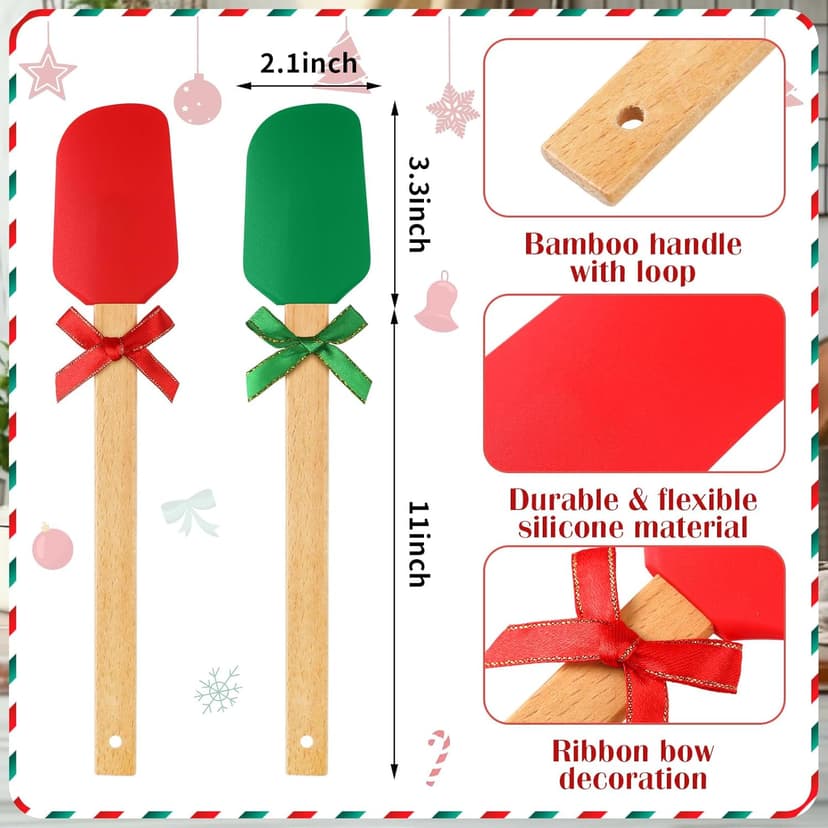 Maxdot 6 Pieces Christmas Neighbor Gifts Potholders with Pocket Silicone Spatula Kitchen Hot Pad Oven Mitts Hot Potholders Christmas Housewarming Kitchen Thank You Gift Cooking Baking for Neighbor