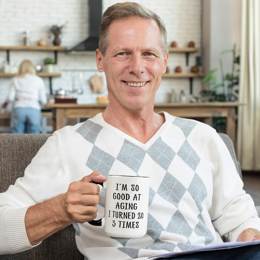 Aurahouse 60th Birthday Gifts for Women Men Mug, Funny Gift Ideas for 60th Birthday Women, 60 Year Old Birthday Gifts for Women Men Mom Dad Sister Friend Aunt, Turned 20 3 Times Coffee Cup Decorations