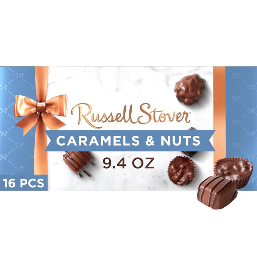 Russell Stover Caramel and Nuts in Milk and Dark Chocolate, Mother's Day Chocolate Gift Box, 9.4 Ounce