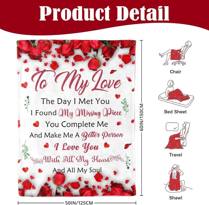 Gifts for Her Wife Girlfriend - to My Love Blanket - Anniversary Romantic Gift for Women - I Love You Gifts for Her - Wife Girlfriend Birthday Gift Ideas - Christmas & Valentines Day - 50"x60"