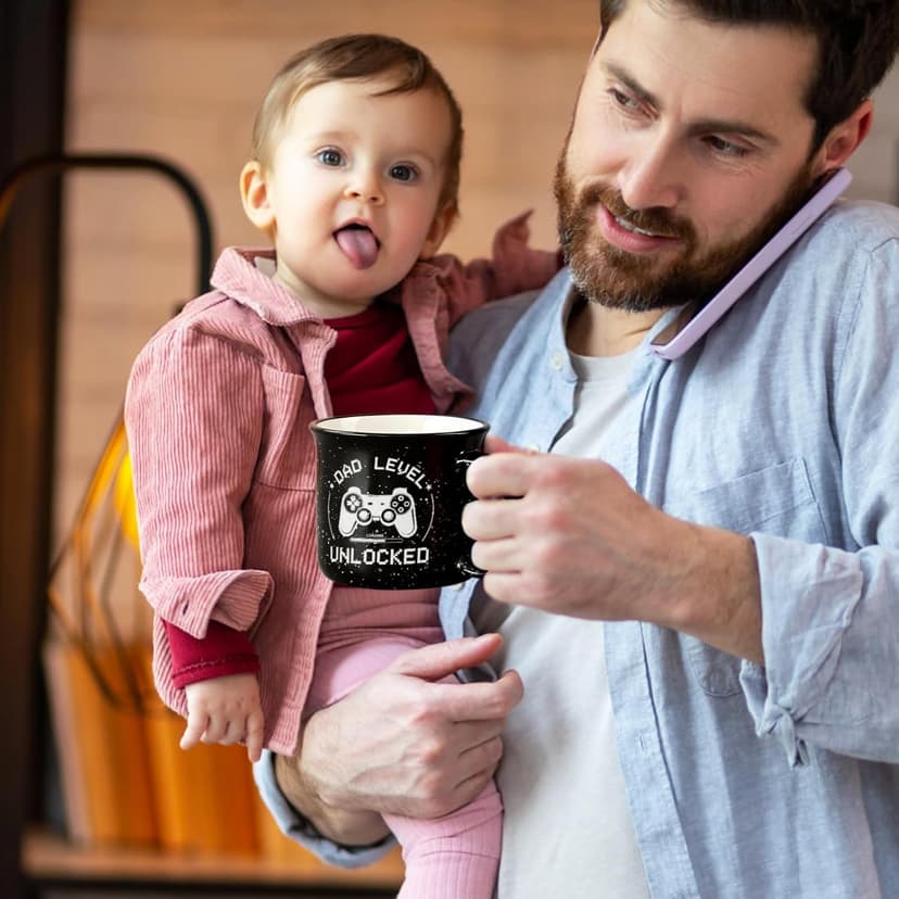 Cabtnca New Dad Gifts First Time, Dad Level Unlocked Mug, Birthday Christmas Father's Day Gifts for New Daddy, 15 Oz
