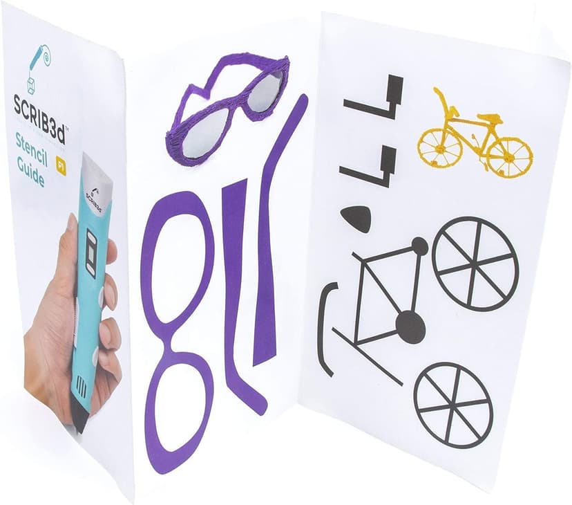 SCRIB3D P1 3D Printing Pen with Display - Includes 3D Pen, 3 Starter Colors of PLA Filament, Stencil Book + Project Guide, and Power adapter