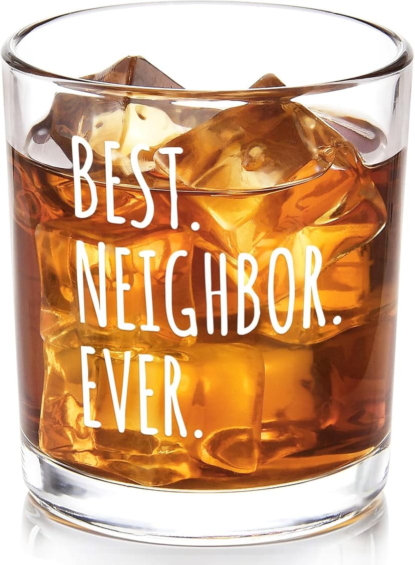 Futtumy Best Neighbor Ever Whiskey Glass, Farewell Gifts for Neighbors, Moving Away Housewarming Goodbye Welcome Appreciation New Neighborhood Novelty Christmas Gift, 10 Oz Old Fashioned Glass