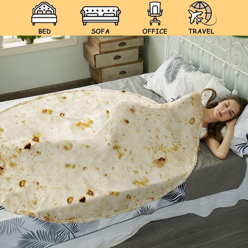 SeaRoomy Burritos Tortilla Blanket, Realistic Food Wrap Blanket Double Sided, Novelty Funny Tortilla Round Giant Soft Blankets (Beige, 47 inches)