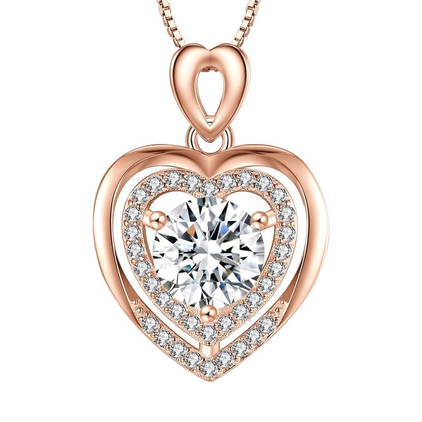 Moissanite Necklace for Women, 1Ct Yellow Gold Heart Pendant Necklace Gifts for Wife, 18K Gold Plated S925 Sterling Silver, Anniversary Jewelry Present for Wife, Birthday Gifts for Girlfriend, Mom