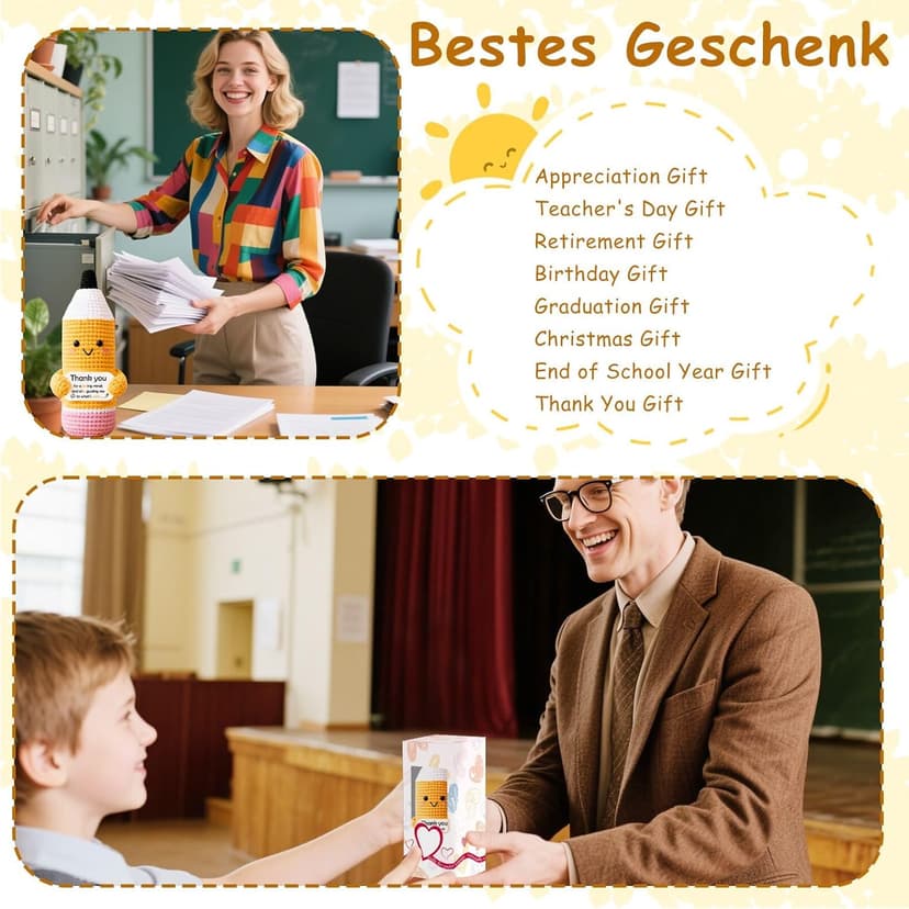 Teacher Gifts for Women Men Appreciation Thank You Gift Positive Crochet Pencil Ornaments Personalized Christmas Birthday Retirement Thanksgiving Gifts for her him Office Desk Decor Stocking Stuffers