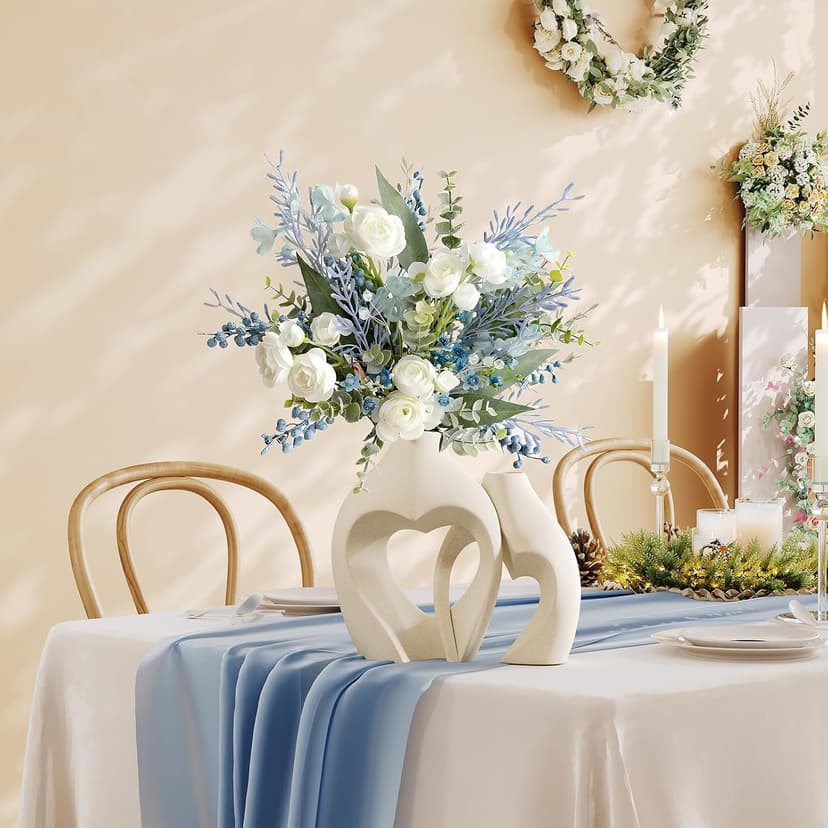 White Vases for Decor, Heart Shaped Ceramic Vase Set of 2, Nordic Heart Shaped Vases, Minimalist Decorative Vase for Table Centerpiece Wedding Dining Living Room Office House Decoration