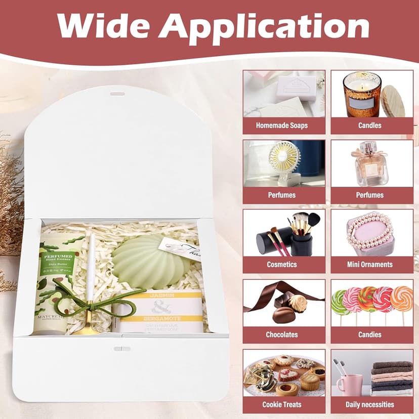 10 PCS Gift Boxes with Lids, 10.6x7.8x3.1 Inch Kraft Paper Gift Box, White with Ribbon, Bridesmaid Proposal Box for Wedding, Packaging, Present, Birthday, Cupcake