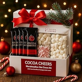 Hot Chocolate Cocoa Mix Gift Kit - Supreme Gourmet Cocoa Mix Packets, Crushed Peppermint & Mini Marshmallows | Instant Drink 4 Servings 8 oz