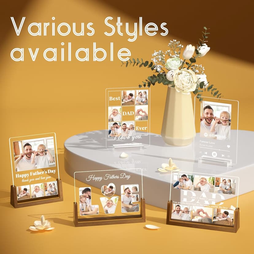 Personalized Dad Gifts for Fathers Day, Custom Fathers Day Gift from Daughter Son Kids, Customized Dad Gifts for Husband from Wife, Unique Best Dad Picture Frame with Your Photos