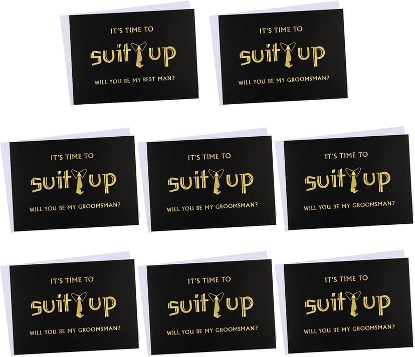 Zonon 8 Pcs Groomsmen Proposal Cards 7 Will You Be My Groomsman and 1 Best Man Card with Envelopes 5 x 7 Inch Suit up Funny Groomsmen Proposal Invitation Gifts for Wedding Supplies