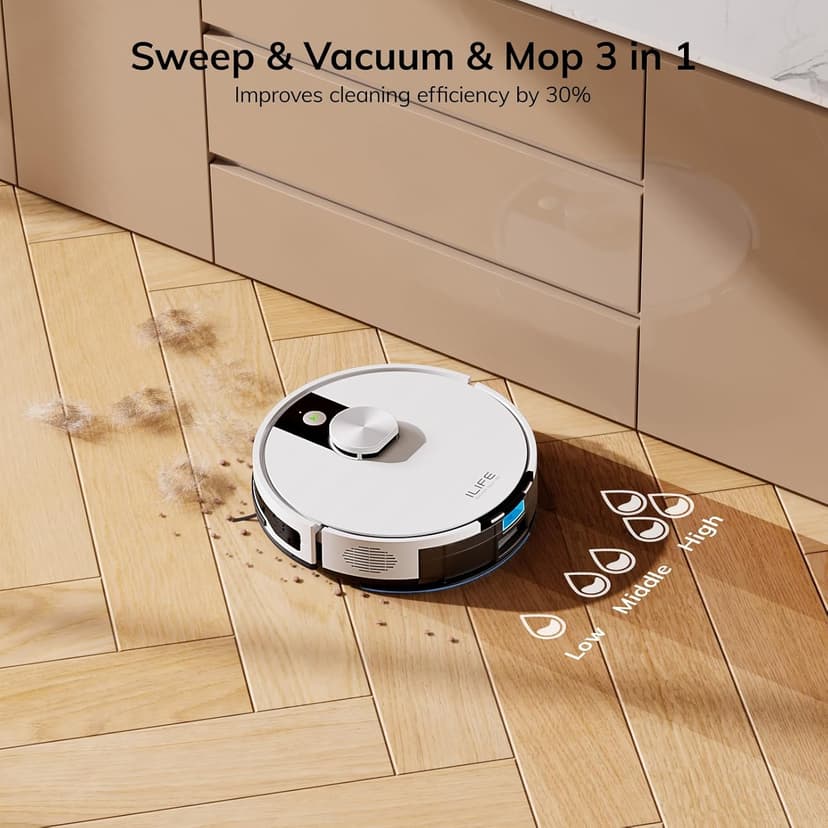ILIFE A12 Pro Robot Vacuum and Mop Combo, Self Emptying Station for 60 Days, LiDAR Navigation, Home Mapping, No-Go Zones, 2.4G WiFi/App/Alexa/Remote Control, for Hard Floors, 110V
