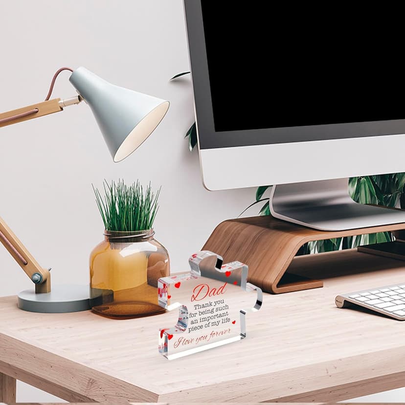 Fathers Day Dad Birthday Gift - Engraved Acrylic Block Puzzle Gifts for Dad 3.35 x 2.76 inch - Cool Father's Day Presents from Daughter, Son, Mom - Heartwarming Men Birthday Gift, Ideas