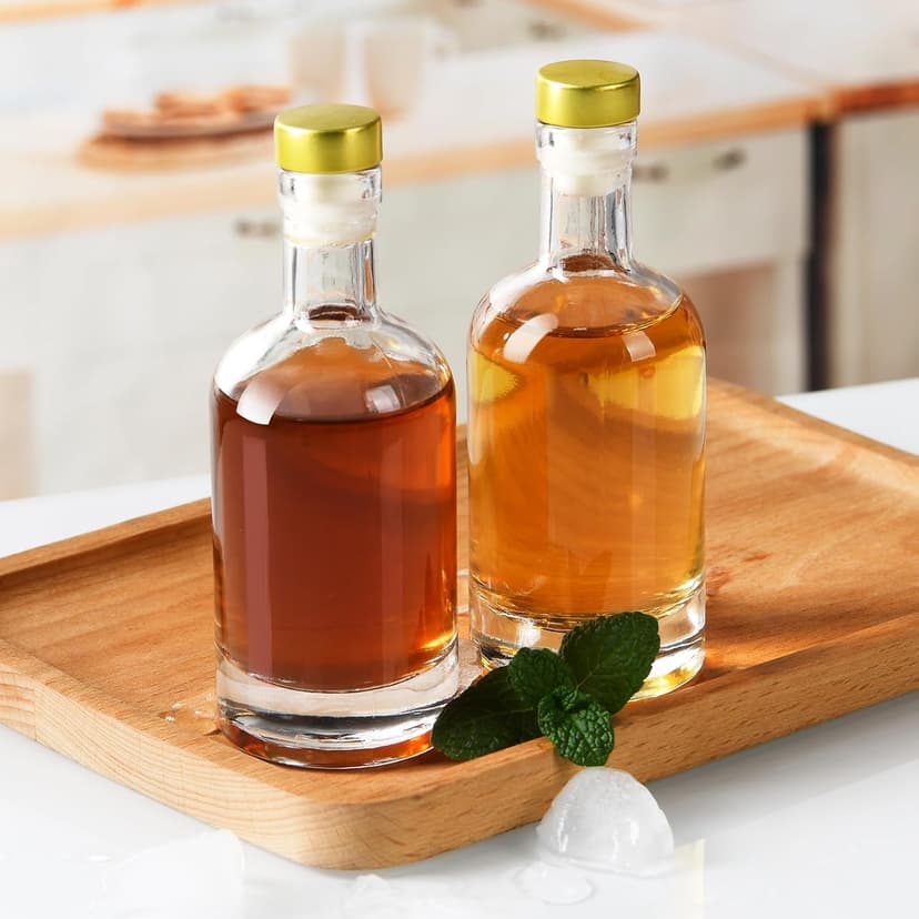 Glass Liquor Bottles with T-Top Caps and Heat Shrink Capsules, Empty Mini Vodka Bottles, Travel Shots Bottle for Wine, Alcohol, Whiskey, Beverages (3 oz 12 Pack)